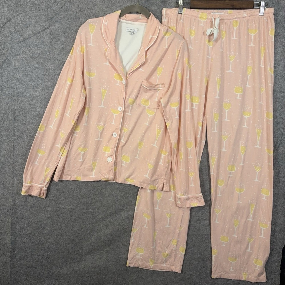 PJ Salvage Pajama Set Womens Sz L Peach Champagne Cocktails Pocket